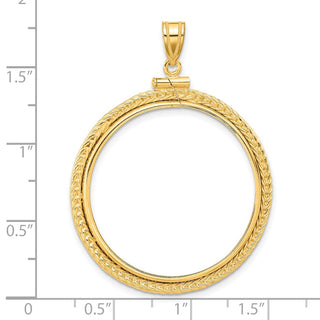14k Yellow Gold Foxtail Chain Screw Top 30mm Coin Bezel Pendant - Fits 1 oz Maple Leaf and 1/2 oz Cat