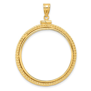 14k Yellow Gold Foxtail Chain Screw Top 30mm Coin Bezel Pendant - Fits 1 oz Maple Leaf and 1/2 oz Cat