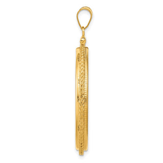 14k Yellow Gold Foxtail Chain Screw Top 32.7mm Coin Bezel Pendant - Fits 1 oz American Eagle, 1 oz Cat, and 1 oz Krugerrand