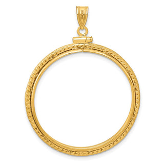 14k Yellow Gold Foxtail Chain Screw Top 32.7mm Coin Bezel Pendant - Fits 1 oz American Eagle, 1 oz Cat, and 1 oz Krugerrand