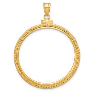 14k Yellow Gold Foxtail Chain Screw Top 32.7mm Coin Bezel Pendant - Fits 1 oz American Eagle, 1 oz Cat, and 1 oz Krugerrand