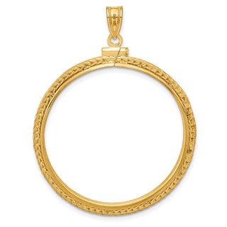 14k Yellow Gold Foxtail Chain Screw Top 34.2mm Coin Bezel Pendant - Fits US $20 Liberty and US $20 St. Gaudens
