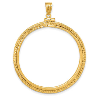 14k Yellow Gold Foxtail Chain Screw Top 37mm Coin Bezel Pendant - Fits 50 Pesos and Centenario