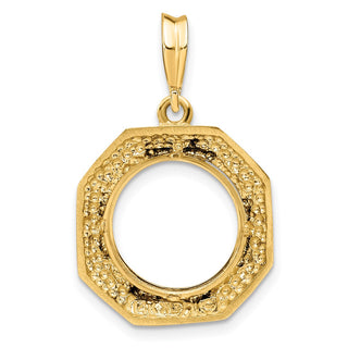 14k Yellow Gold Polished 13mm Octagonal Prong Coin Bezel Pendant - Fits 2 Pesos and US $1