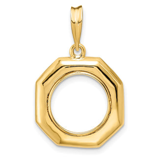 14k Yellow Gold Polished 13mm Octagonal Prong Coin Bezel Pendant - Fits 2 Pesos and US $1