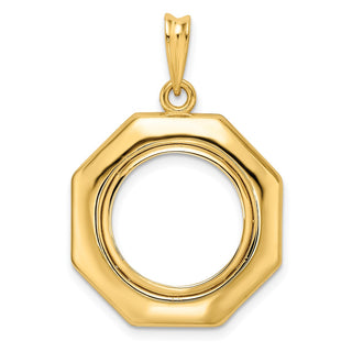 14k Yellow Gold Polished 15mm Octagonal Prong Coin Bezel Pendant - Fits US $1 Type 2