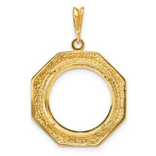 14k Yellow Gold Polished 16mm Octagonal Prong Coin Bezel Pendant - Fits 1/10 oz Maple Leaf, Maple Leaf, and Other Coins