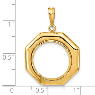 14k Yellow Gold Polished 16mm Octagonal Prong Coin Bezel Pendant - Fits 1/10 oz Maple Leaf, Maple Leaf, and Other Coins