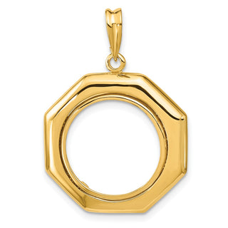 14k Yellow Gold Polished 16mm Octagonal Prong Coin Bezel Pendant - Fits 1/10 oz Maple Leaf, Maple Leaf, and Other Coins