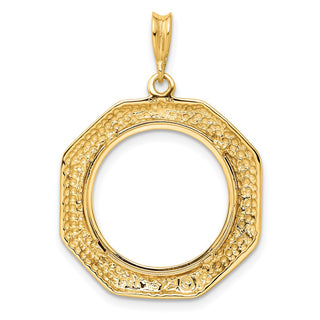 14k Yellow Gold Polished 17.8mm Octagonal Prong Coin Bezel Pendant - Fits US $2.50 Liberty and Other Coins
