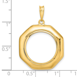 14k Yellow Gold Polished 17.8mm Octagonal Prong Coin Bezel Pendant - Fits US $2.50 Liberty and Other Coins