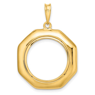 14k Yellow Gold Polished 17.8mm Octagonal Prong Coin Bezel Pendant - Fits US $2.50 Liberty and Other Coins