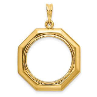 14k Yellow Gold Polished 20mm Octagonal Prong Coin Bezel Pendant - Fits 1/4 oz Kangaroo