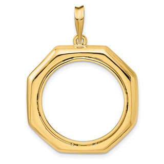 14k Yellow Gold Polished 21.6mm Octagonal Prong Coin Bezel Pendant - Fits US $5 Bald Eagle and US $5 Congressional