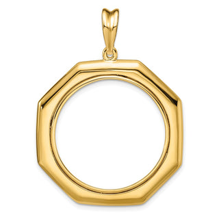 14k Yellow Gold Polished 27mm Octagonal Prong Coin Bezel Pendant - Fits 1/2 oz American Eagle, US $10 Liberty, and Other Coins