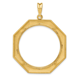 14k Yellow Gold Polished 32.7mm Octagonal Prong Coin Bezel Pendant - Fits 1 oz American Eagle, 1 oz Cat, and 1 oz Krugerrand