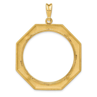 14k Yellow Gold Polished 32.7mm Octagonal Prong Coin Bezel Pendant - Fits 1 oz American Eagle, 1 oz Cat, and 1 oz Krugerrand