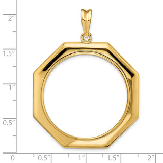 14k Yellow Gold Polished 32.7mm Octagonal Prong Coin Bezel Pendant - Fits 1 oz American Eagle, 1 oz Cat, and 1 oz Krugerrand