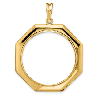 14k Yellow Gold Polished 32.7mm Octagonal Prong Coin Bezel Pendant - Fits 1 oz American Eagle, 1 oz Cat, and 1 oz Krugerrand