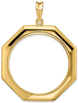 14k Yellow Gold Polished 32.7mm Octagonal Prong Coin Bezel Pendant - Fits 1 oz American Eagle, 1 oz Cat, and 1 oz Krugerrand
