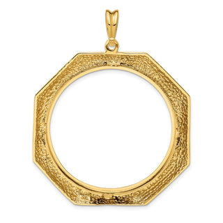 14k Yellow Gold Polished 37mm Octagonal Prong Coin Bezel Pendant - Fits 50 Pesos and Centenario