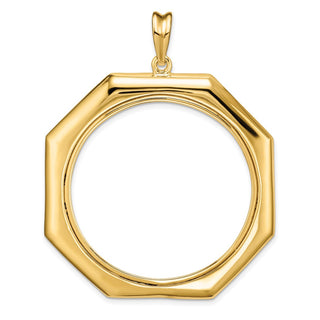 14k Yellow Gold Polished 37mm Octagonal Prong Coin Bezel Pendant - Fits 50 Pesos and Centenario