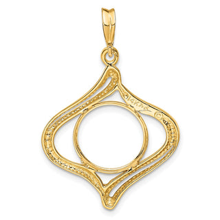 14k Yellow Gold Fancy Wave 13mm Prong Coin Bezel Pendant - Fits 2 Pesos and US $1