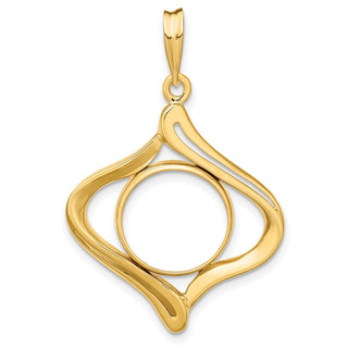 14k Yellow Gold Fancy Wave 13mm Prong Coin Bezel Pendant - Fits 2 Pesos and US $1