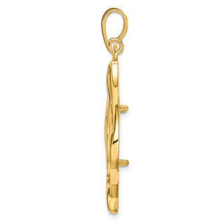 14k Yellow Gold Fancy Wave 14mm Prong Coin Bezel Pendant - Fits 1/20 oz Maple Leaf and Other Coins