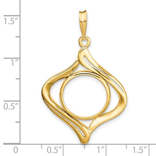 14k Yellow Gold Fancy Wave 14mm Prong Coin Bezel Pendant - Fits 1/20 oz Maple Leaf and Other Coins
