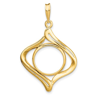 14k Yellow Gold Fancy Wave 14mm Prong Coin Bezel Pendant - Fits 1/20 oz Maple Leaf and Other Coins