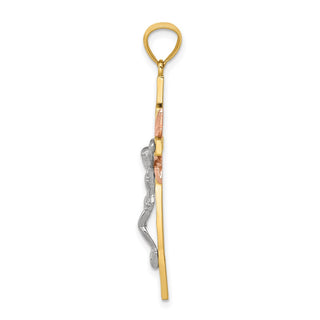 14k Yellow, White and Rose Gold Crucifix Pendant