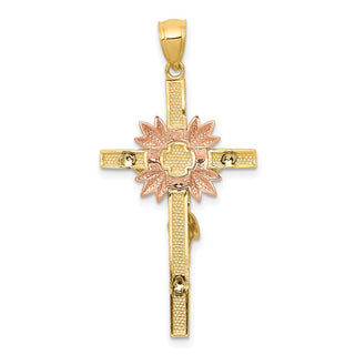 14k Yellow, White and Rose Gold Crucifix Pendant