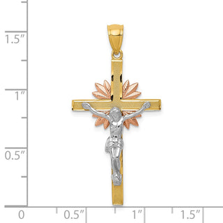 14k Yellow, White and Rose Gold Crucifix Pendant