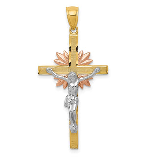 14k Yellow, White and Rose Gold Crucifix Pendant