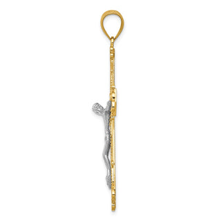 14k Yellow and White Gold Diamond-Cut Fleur De Lis Crucifix Pendant C3923