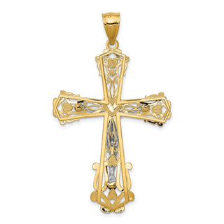 14k Yellow and White Gold Diamond-Cut Fleur De Lis Crucifix Pendant C3923