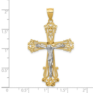 14k Yellow and White Gold Diamond-Cut Fleur De Lis Crucifix Pendant C3923