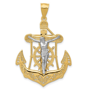 14k Yellow and White Gold Fancy Mariners Crucifix Pendant