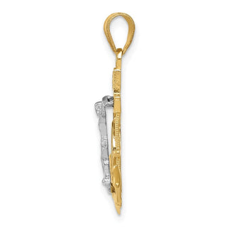14k Yellow, White & Rose Gold Diamond-Cut w Texture Mariners Cross Pendant C3930