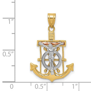 14k Yellow, White & Rose Gold Diamond-Cut w Texture Mariners Cross Pendant C3930