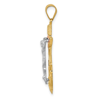 14k Yellow, White & Rose Gold Diamond-Cut w Texture Mariners Cross Pendant C3931