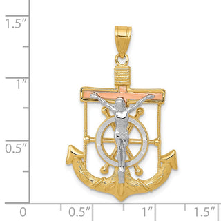 14k Yellow, White & Rose Gold Diamond-Cut w Texture Mariners Cross Pendant C3931