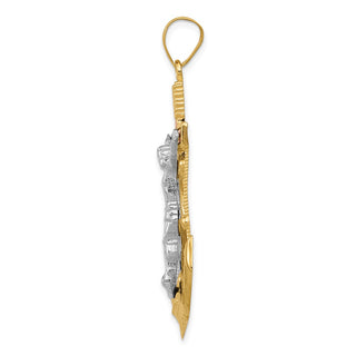 14k Yellow, White & Rose Gold Diamond-Cut w Texture Mariners Cross Pendant C3933