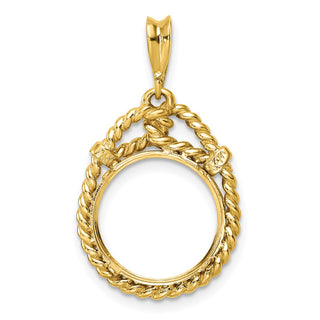 14k Yellow Gold Western Rope 13mm Prong Coin Bezel Pendant - Fits 2 Pesos and US $1