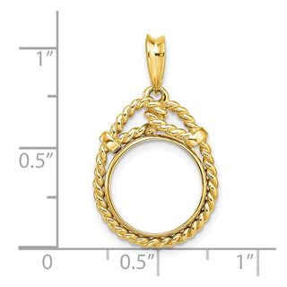 14k Yellow Gold Western Rope 13mm Prong Coin Bezel Pendant - Fits 2 Pesos and US $1