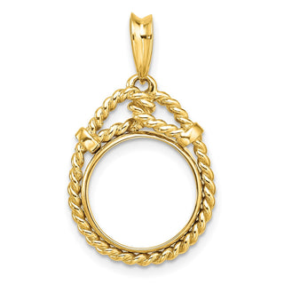 14k Yellow Gold Western Rope 13mm Prong Coin Bezel Pendant - Fits 2 Pesos and US $1