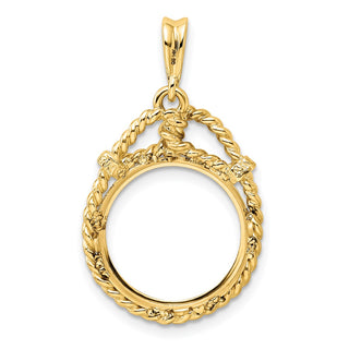 14k Yellow Gold Western Rope 15mm Prong Coin Bezel Pendant - Fits US $1 Type 2
