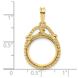 14k Yellow Gold Western Rope 15mm Prong Coin Bezel Pendant - Fits US $1 Type 2