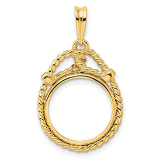 14k Yellow Gold Western Rope 15mm Prong Coin Bezel Pendant - Fits US $1 Type 2